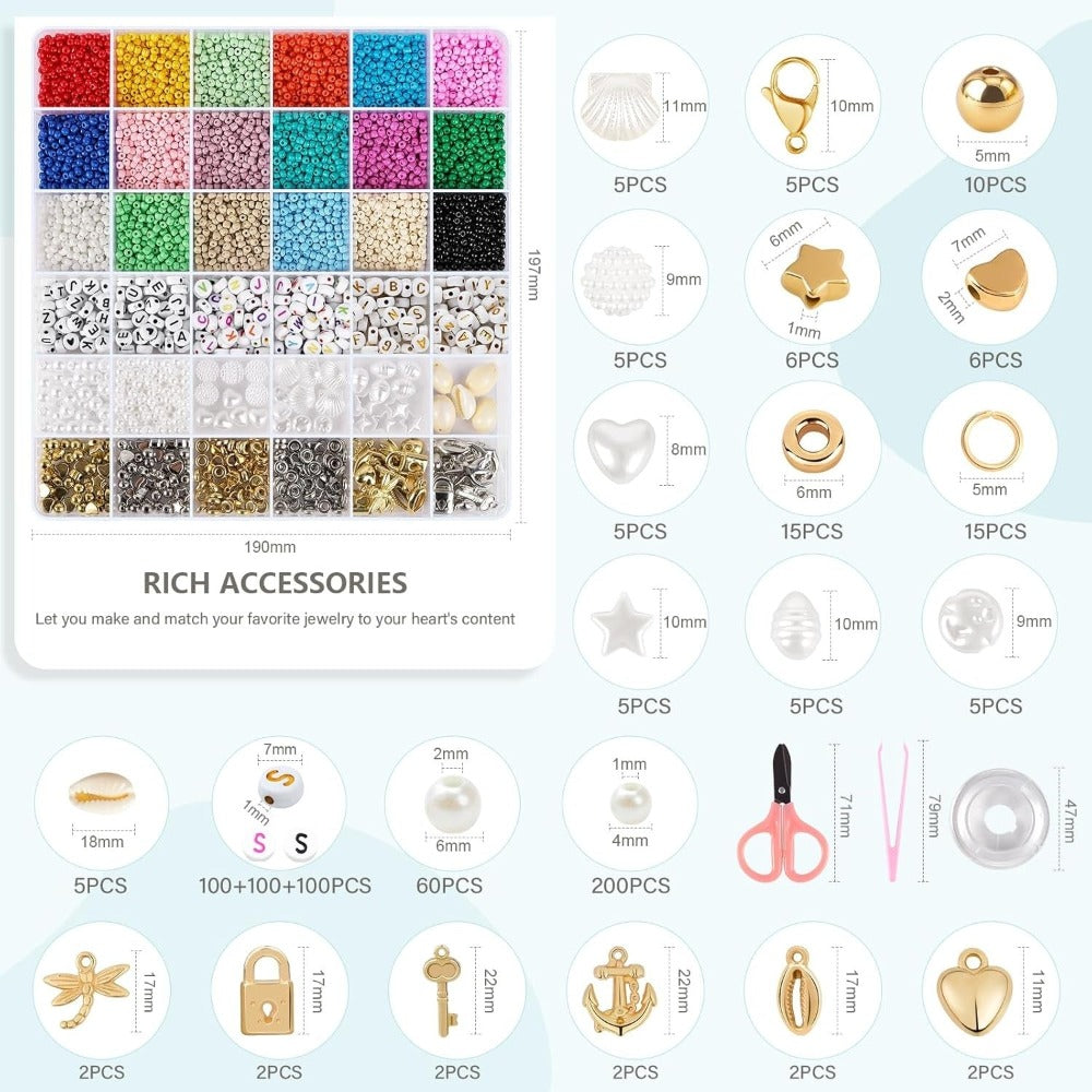 6500 piezas de cuentas de 3 mm en 24 colores | ARTREE Conjunto de cuentas de 3 mm para pulseras , incluye cuentas con letras, ideal para hacer pulseras DIY, collares, artesanías y joyas.