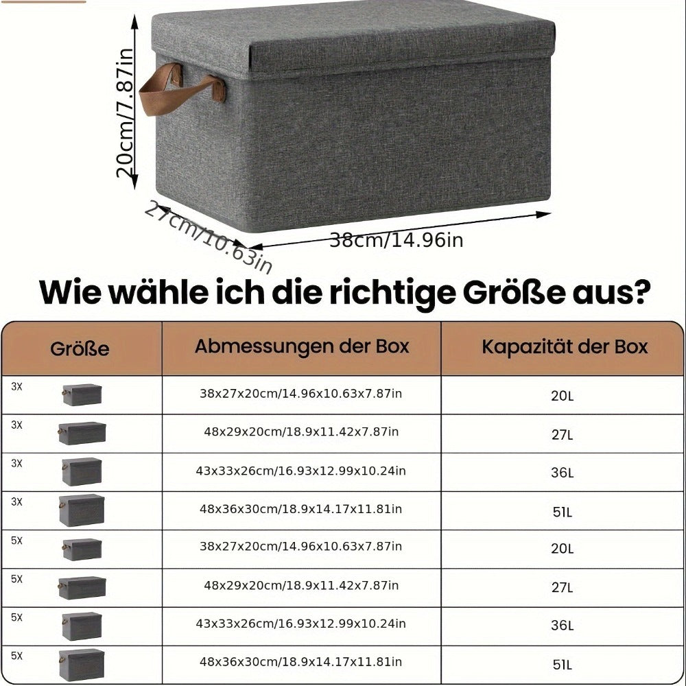 6 piezas de caja de almacenamiento con tapa, cajas de tela, cesta de almacenamiento con asas, cubo de almacenamiento, caja plegable para ropa, juguetes, caja plegable gris