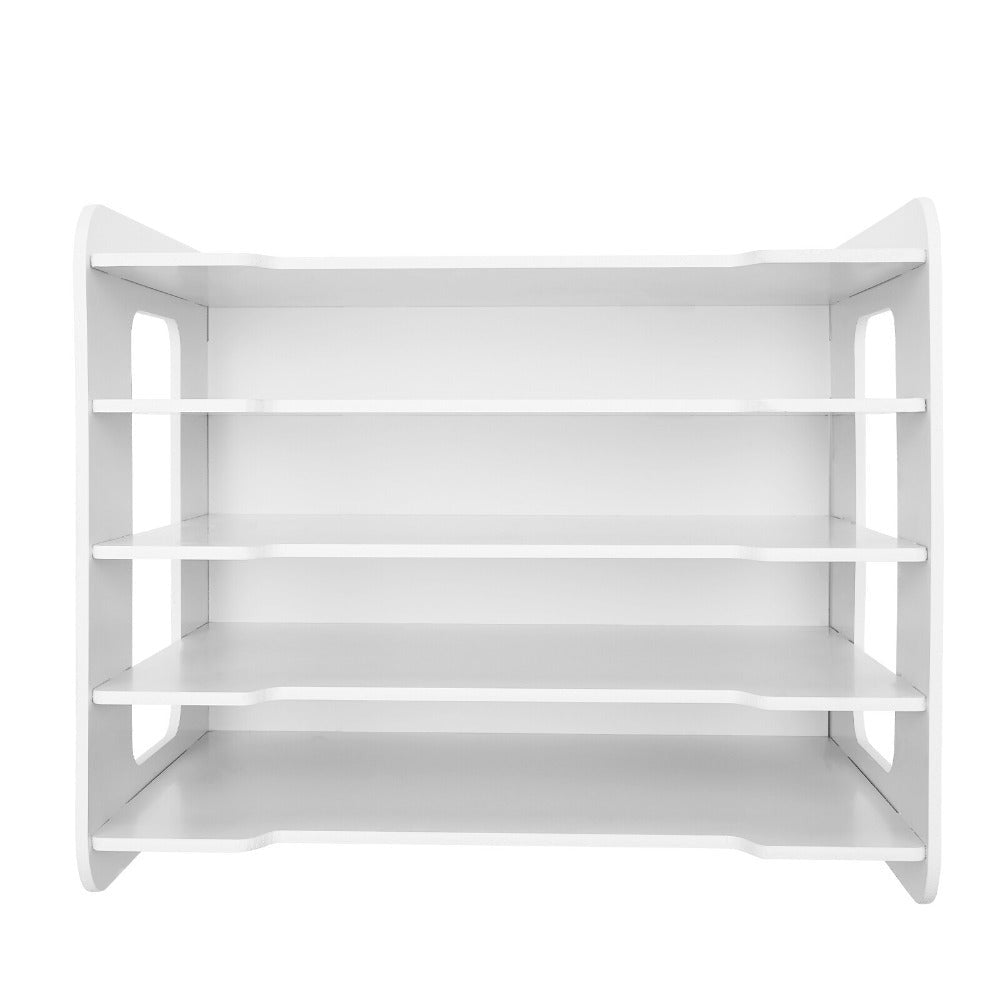 Organizador de bandeja de letras con 5 compartimentos de almacenamiento, bandeja de letras blanca, organizador de papel A4 para escritorio de oficina, bandejas de escritorio blancas con compartimentos, bandejas de papel apilables con construcción de espig