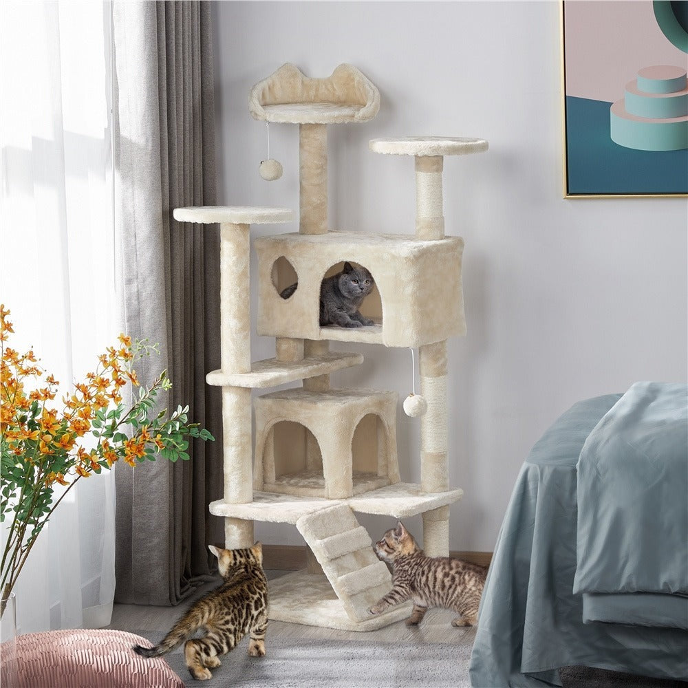 Costoffs Poste para Rascar de Gatos de 138 cm, Árbol Resistente con Pelota de Juego y Cueva para Gatos, Torre de Rascado y Escalada para Gatos, Casa para Gatos
