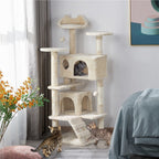 Costoffs Poste para Rascar de Gatos de 138 cm, Árbol Resistente con Pelota de Juego y Cueva para Gatos, Torre de Rascado y Escalada para Gatos, Casa para Gatos