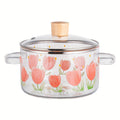 1 pieza de olla de vidrio con estampado de tulipán para sopa, 1500ml/50.7oz. Hecha de vidrio de borosilicato, adecuada para estufas de gas, estufas portátiles, estufas de cartucho, cerámicas eléctricas, no apta para cocinas por inducción, ollita pequeña c