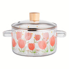 1 pieza de olla de vidrio con estampado de tulipán para sopa, 1500ml/50.7oz. Hecha de vidrio de borosilicato, adecuada para estufas de gas, estufas portátiles, estufas de cartucho, cerámicas eléctricas, no apta para cocinas por inducción, ollita pequeña c