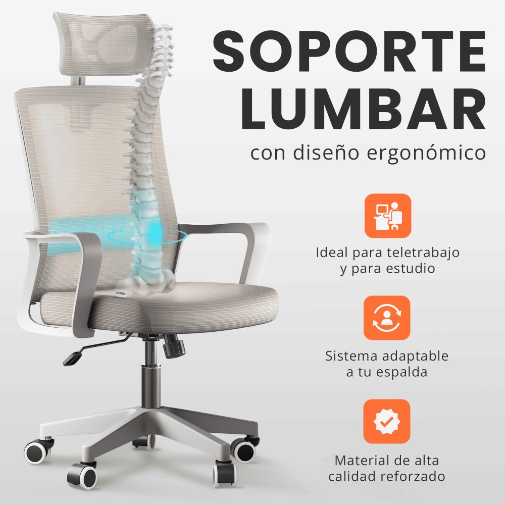 RELAXTY Silla de Oficina Ergonómica – Ajustable y Reclinable con Reposacabezas, Soporte Lumbar, Malla Transpirable y Ruedas 360° | Soporta Hasta 100 kg