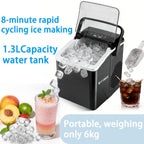 Máquina de cubitos de hielo, pequeña máquina para hacer hielo, con dos tamaños diferentes de cubitos, autolimpiable, asa portátil, perfecta para cocina, camping, autocaravana, fiestas, imprescindible para el verano, ideal para días calurosos