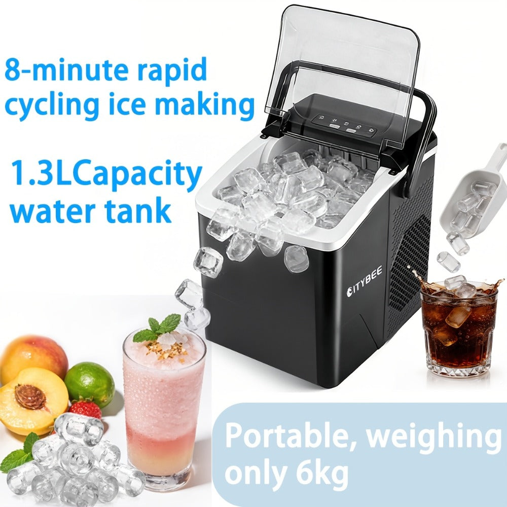 Máquina de cubitos de hielo, pequeña máquina para hacer hielo, con dos tamaños diferentes de cubitos, autolimpiable, asa portátil, perfecta para cocina, camping, autocaravana, fiestas, imprescindible para el verano, ideal para días calurosos