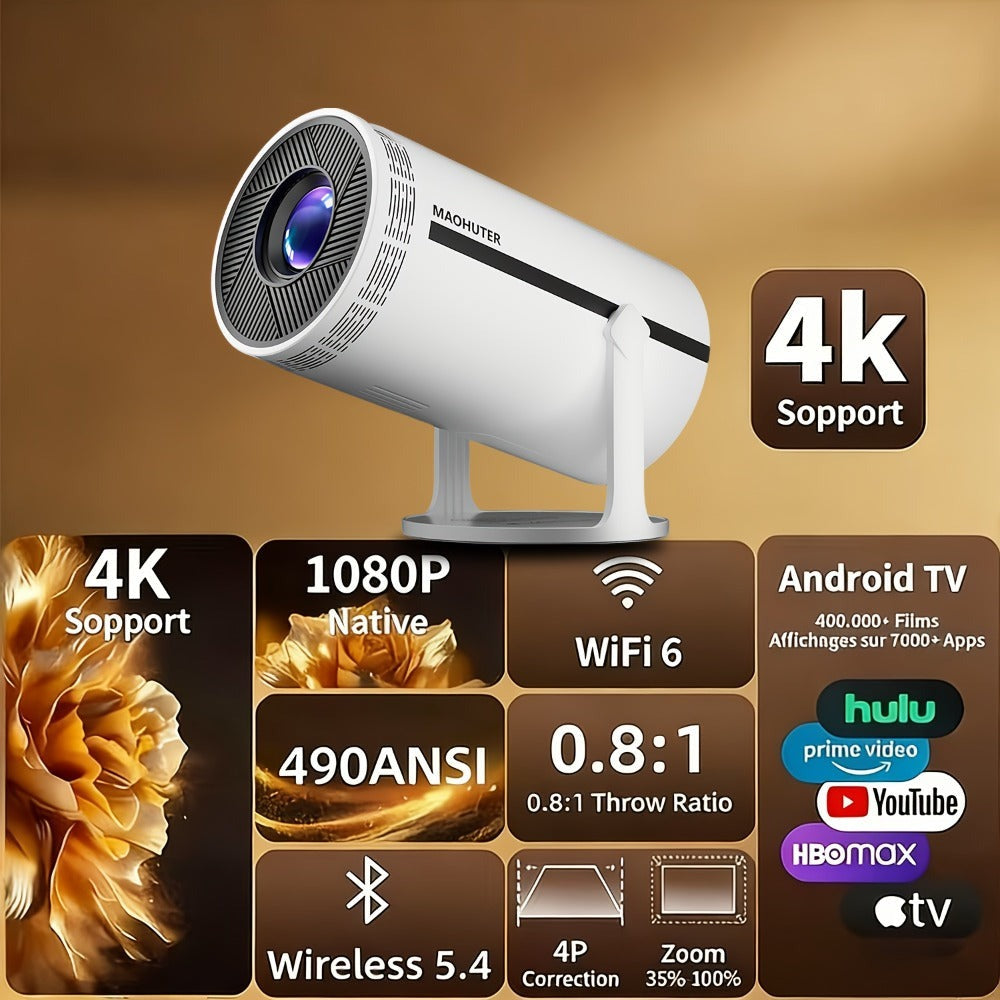 Proyector inteligente 4K Full HD, proyector sin varillas con WiFi y Bluetooth, compatible con 1080P, rotación de 180 grados, altavoces integrados, apto para iPhone/Android 11.0/sistema, compatible con Netflix y YouTube