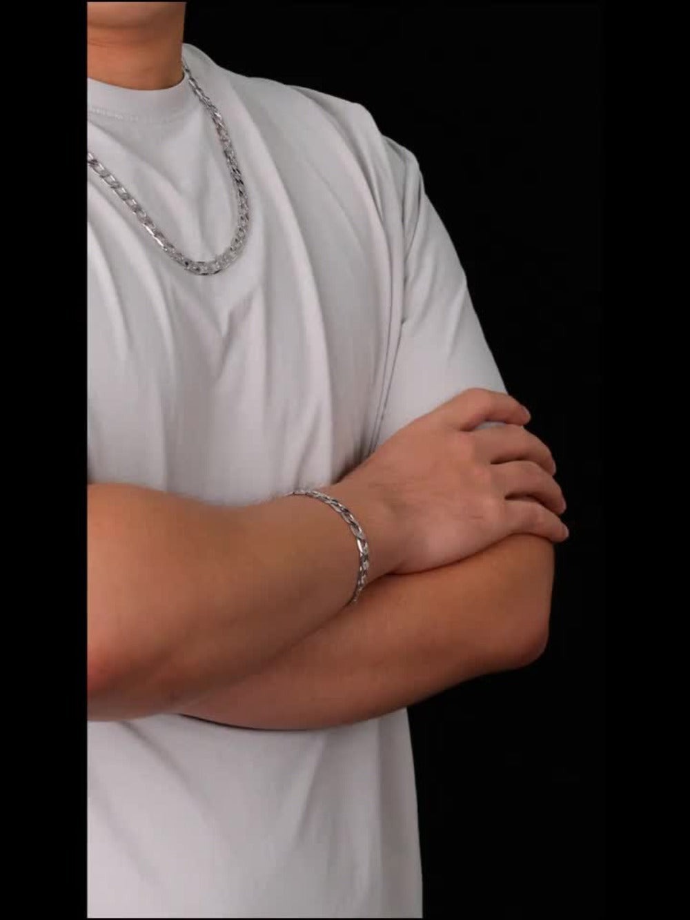Juego de joyería plateado en plata de 925, collar de eslabones cubanos de 8 mm + juego de pulsera, joyería minimalista, regalo para el Día de San Valentín, Día de la Madre, Día del Padre, empaque en caja de regalo