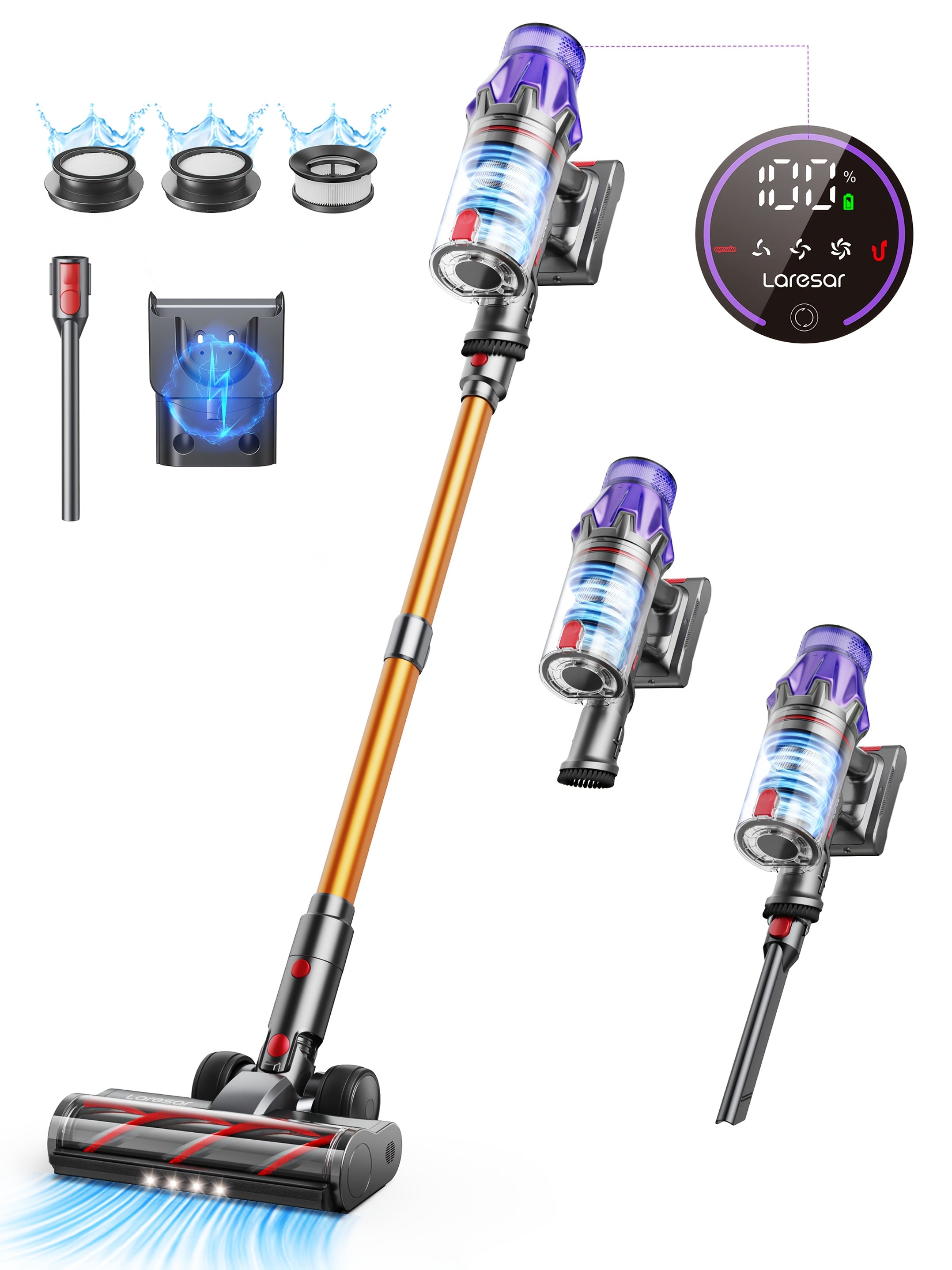 Aspiradora escoba | Laresar V7 Aspiradora Inalámbrica 44900Pa/500W Aspiradoras para el Hogar 60 Minutos Autoportante Anti-Enredos Aspiradoras de