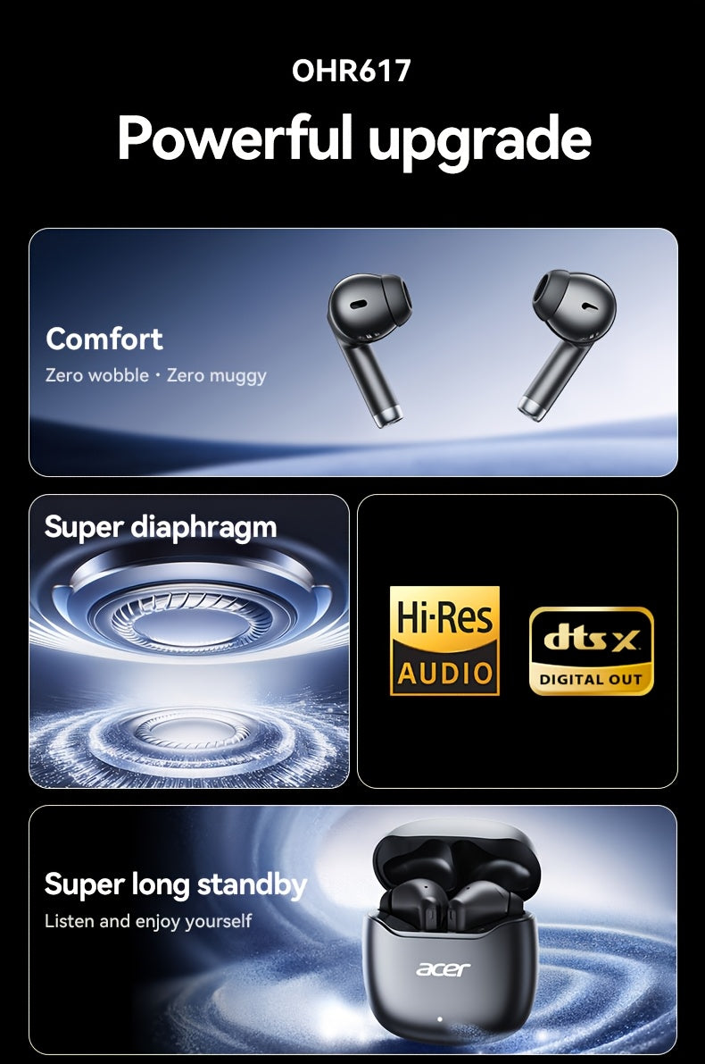 Auriculares Bluetooth | [Producto oficial auténtico de Acer] Auriculares inalámbricos TWS OHR617 con graves profundos, sonido estéreo, batería de
