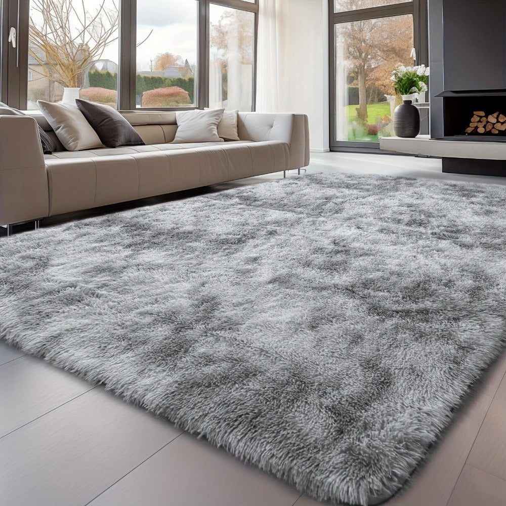 Alfombra Grande de Felpa, 160 X 230Cm, Alfombra Rectangular de Felpa Gris Claro y Negra Teñida Anudada, Antideslizante y Esponjosa, Alfombra de Dormitorio de Felpa Súper Suave y Esponjosa, Adecuada para Dormitorios y Salas de Estar