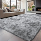 Alfombra Grande de Felpa, 160 X 230Cm, Alfombra Rectangular de Felpa Gris Claro y Negra Teñida Anudada, Antideslizante y Esponjosa, Alfombra de Dormitorio de Felpa Súper Suave y Esponjosa, Adecuada para Dormitorios y Salas de Estar