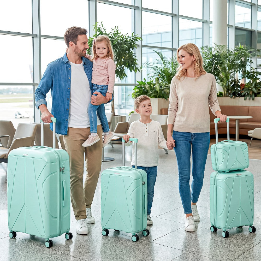 Juego de equipaje rígido de 4 piezas con balanza de equipaje gratuita – Maleta de 20/24/28 pulgadas + Maleta de tocador – Maletas de viaje ligeras de carcasa dura – Ruedas giratorias de 360° – Cerradura TSA – Equipaje de mano y de facturación – ABS – Para