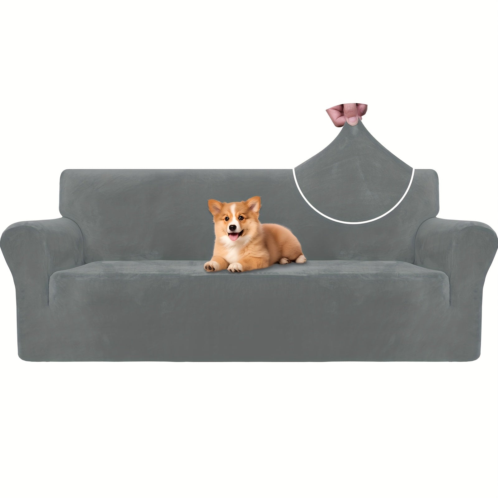 Fundas para Sofá de Terciopelo Ystyle, Funda para Sofá de 3 Plazas con Apoyabrazos, Funda Antirrayaduras para Gatos, Funda Elástica para Sofá, Funda Universally Lavable y Antideslizante, Gris