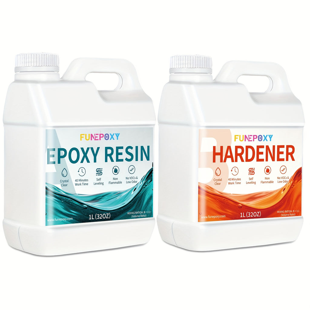 Kit FUNEPOXY 2L/4L/6L/8L/10/12L/14/16 Kits de Resina Epoxi - Kit de Resina y Endurecedor Cristalino, Recubrimiento de Fundición sin Burbujas para Mesas de Río, Fundición Artística, Proyectos de Joyería, Manualidades para Vasos, Moldes, Pintura Artística