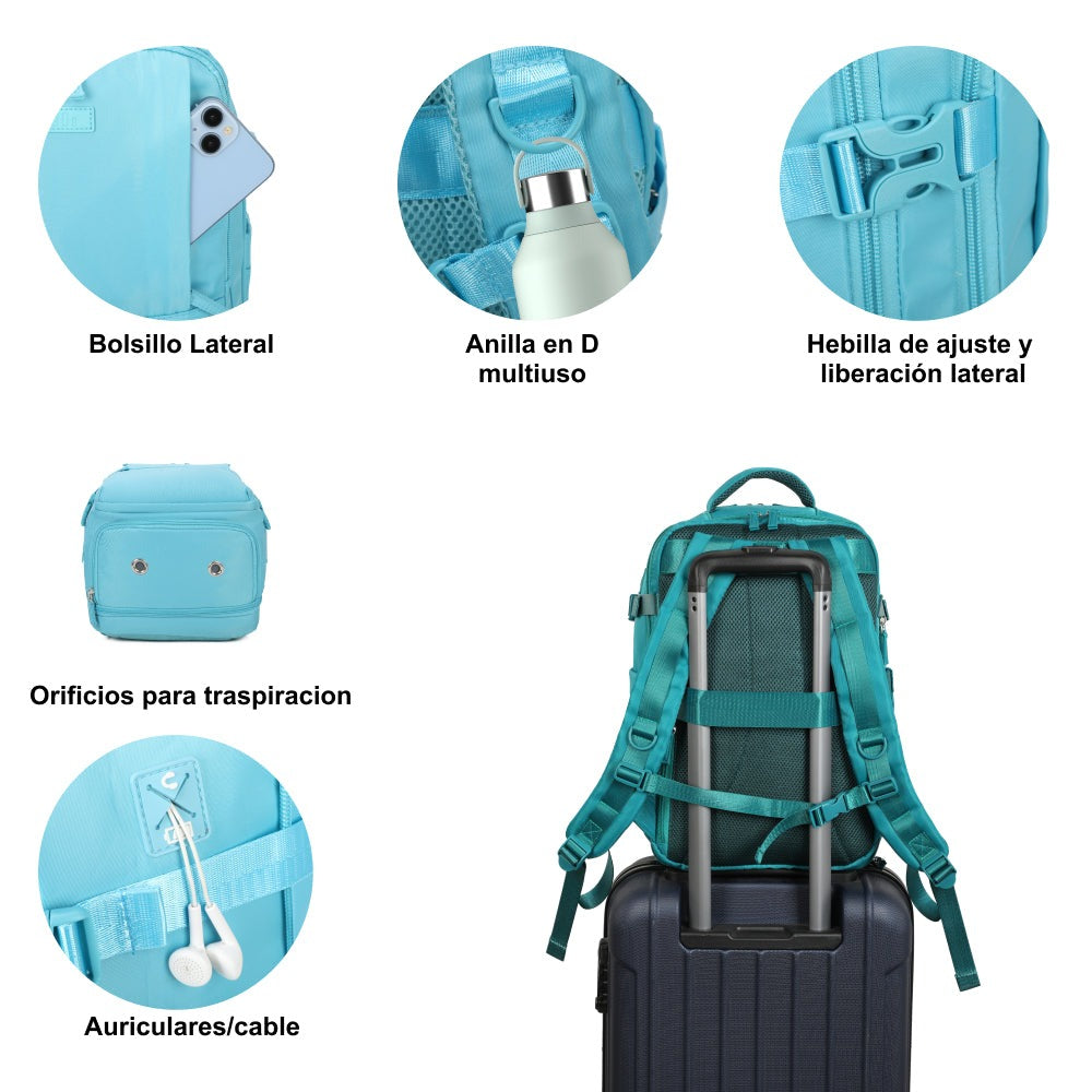 Mochila de cabina expandible 40x25x20-25cm | compartimiento para zapatillas | Mochila casual compatible con portátil 14 pulgadas