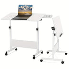 Mesa Rodante de 80X40Cm para Sofá Cama, Mesa Auxiliar Móvil Ajustable en Altura de 64-89Cm, Escritorio Plegable de 4 Ruedas con Bloqueo, Mesa Auxiliar para Sofá, Dormitorio