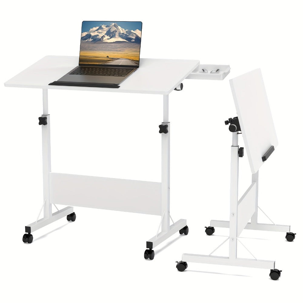 Mesa Rodante de 80X40Cm para Sofá Cama, Mesa Auxiliar Móvil Ajustable en Altura de 64-89Cm, Escritorio Plegable de 4 Ruedas con Bloqueo, Mesa Auxiliar para Sofá, Dormitorio
