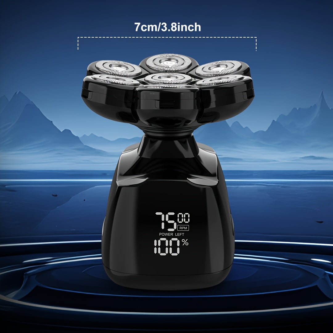 Máquinas de afeitar para cabeza para hombres calvos, 7D magnéticas, afeitadora eléctrica para cabeza de hombre con pantalla LED, carga inalámbrica tipo-C, 6500-9200 RPM, afeitado de contorno 360° para hombres