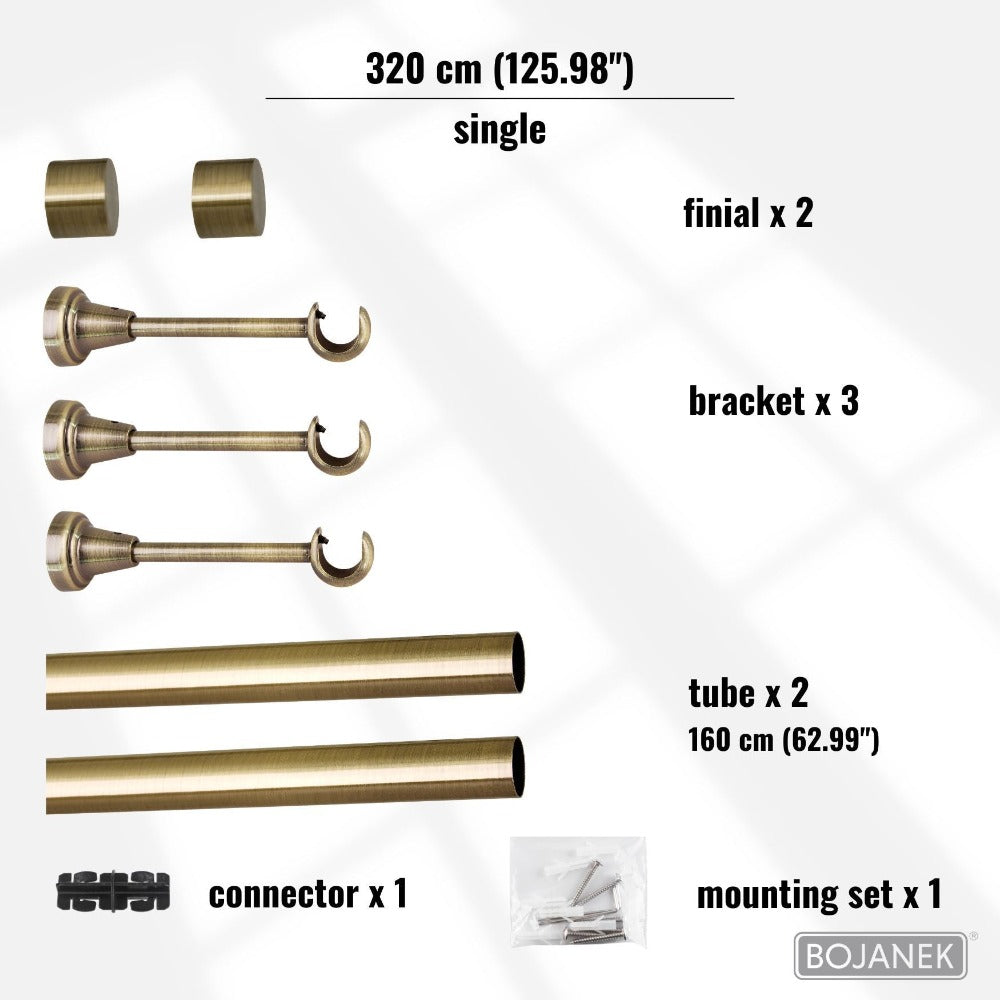 Barra de Cortina de Metal Montada en la Pared para Cortinas y Visillos – BOJANEK – 4 Colores, 8 Longitudes (120 - 600 cm) – Barra de Cortina Robusta, Ajustable y Duradera para Sala, Dormitorio, Cocina, Baño, Oficina; Barra de Cortina Perfecta para Interio