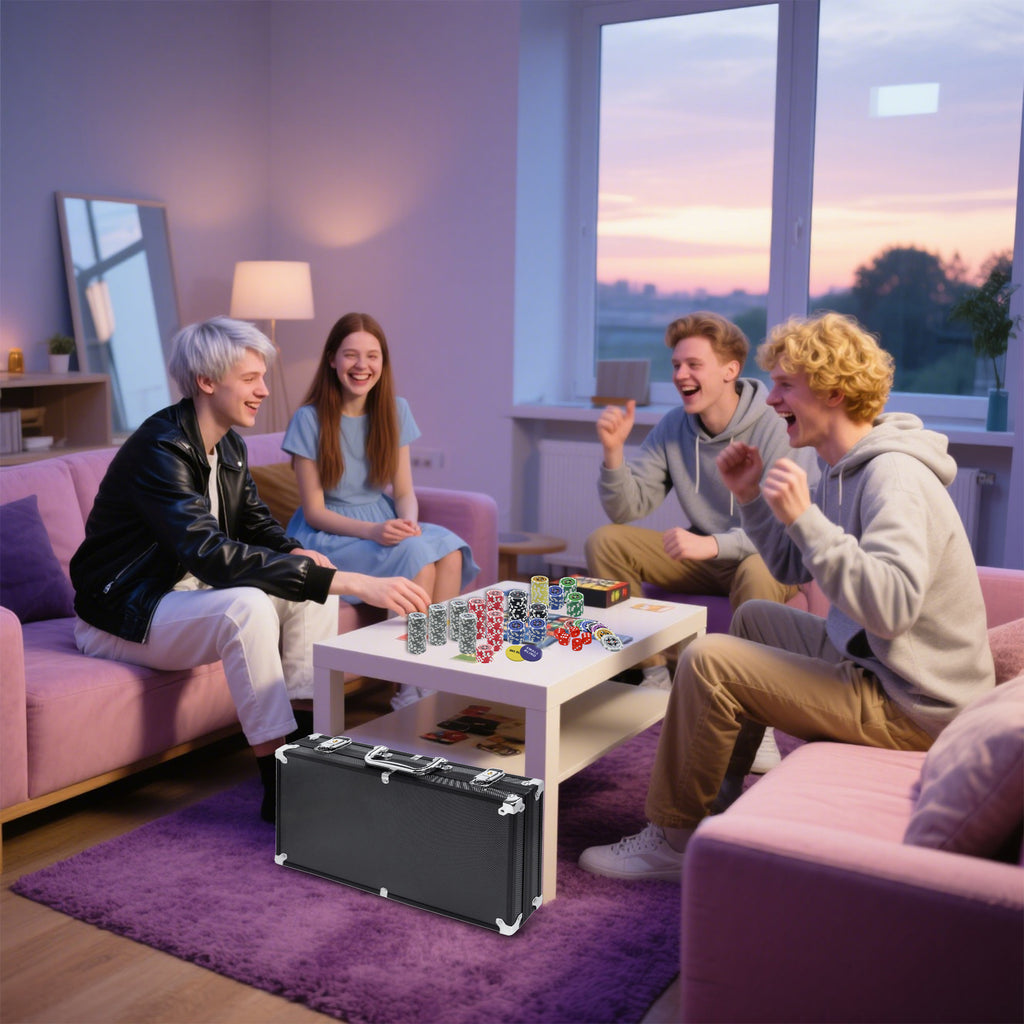 Juego de Póker, Entretenimiento de Mesa, Compuesto por Cartas, Juegos de Mesa y Monedas Temáticas para Decoración, Fichas de Juego Suaves, Diversión Familiar, Caja Exterior Plateada/Negra