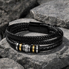 Muñequera de Cuero para Hombre, Brazalete Trenzado Negro con Cierre Magnético de Acero Inoxidable, Regalo para Hombres en el Día de San Valentín, Cumpleaños, 21Cm Adecuado para la Mayoría.