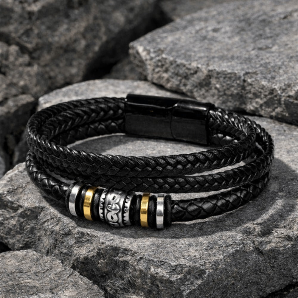 Muñequera de Cuero para Hombre, Brazalete Trenzado Negro con Cierre Magnético de Acero Inoxidable, Regalo para Hombres en el Día de San Valentín, Cumpleaños, 21Cm Adecuado para la Mayoría.