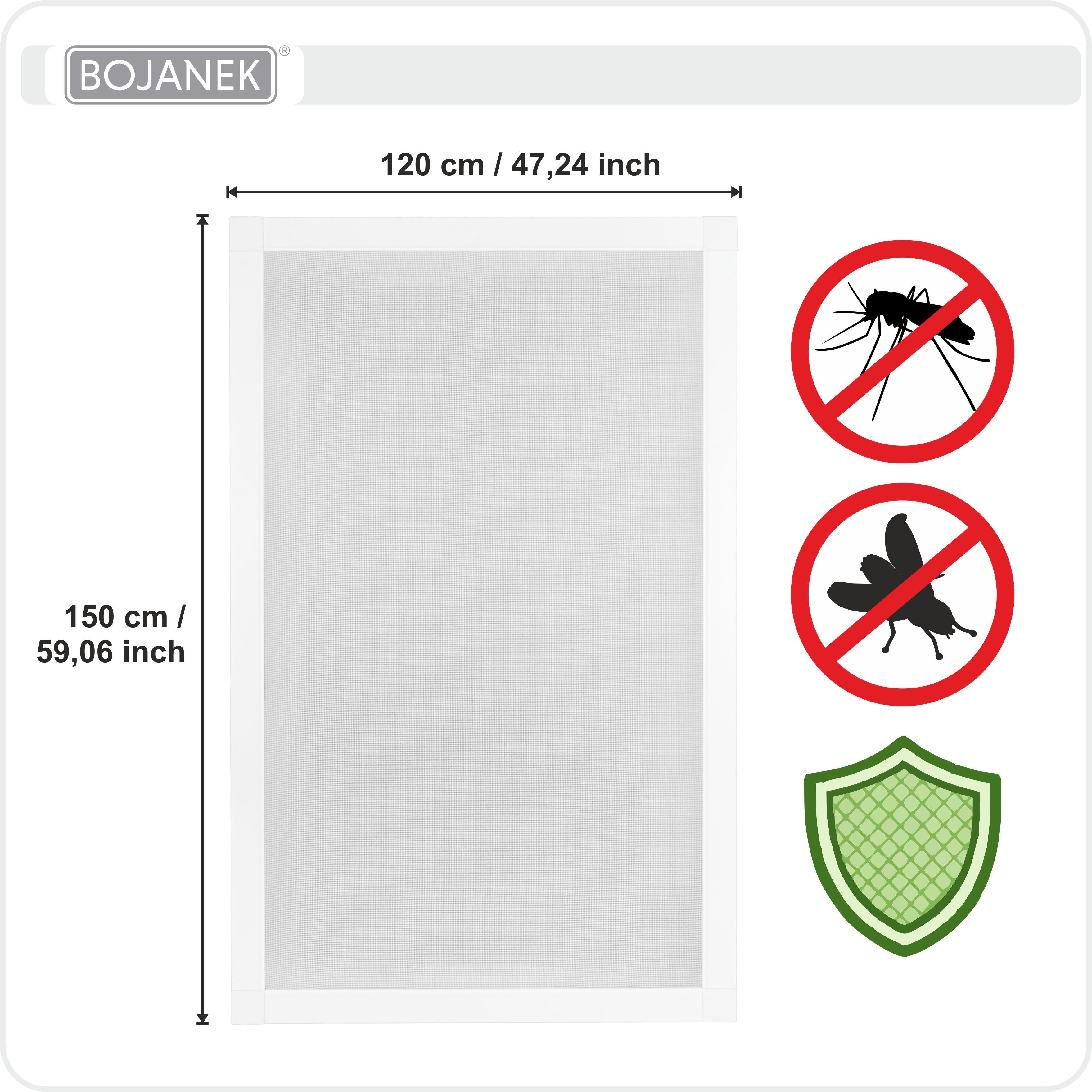 Mosquitera con marco blanco para ventana - BOJANEK - Marco de aluminio blanco - 30 tamaños - Mosquitera no invasiva para ventana - Malla de fibra de vidrio gris - Mosquitera contra mosquitos, moscas e insectos - Mosquitera para marco de ventana sin taladr