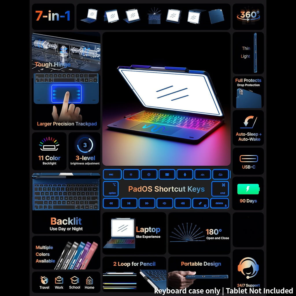 Funda con teclado giratorio para iPad para escritura, estudio y trabajo móvil