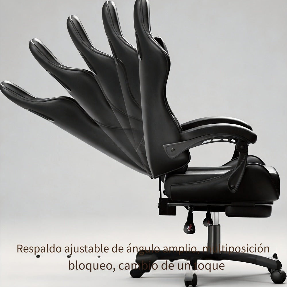 Silla de Juegos Furnishia con Reposapiés, Silla de Computadora Ajustable en Altura con Soporte Lumbar y Reposacabezas para Adultos, Silla de Oficina Giratoria 360 Grados para Oficina, Dormitorio, Estación de Trabajo Robusta