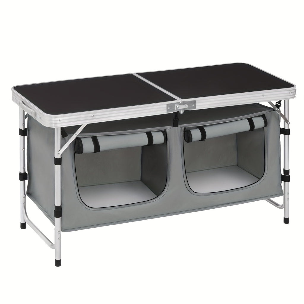 1 pieza Mesa de exterior, mueble de exterior para acampar, equipo de senderismo, mesa de camping, mesa plegable, gabinete de camping plegable, mesa de camping con altura ajustable, espacio de almacenamiento, mueble de camping para exteriores, mesa plegabl