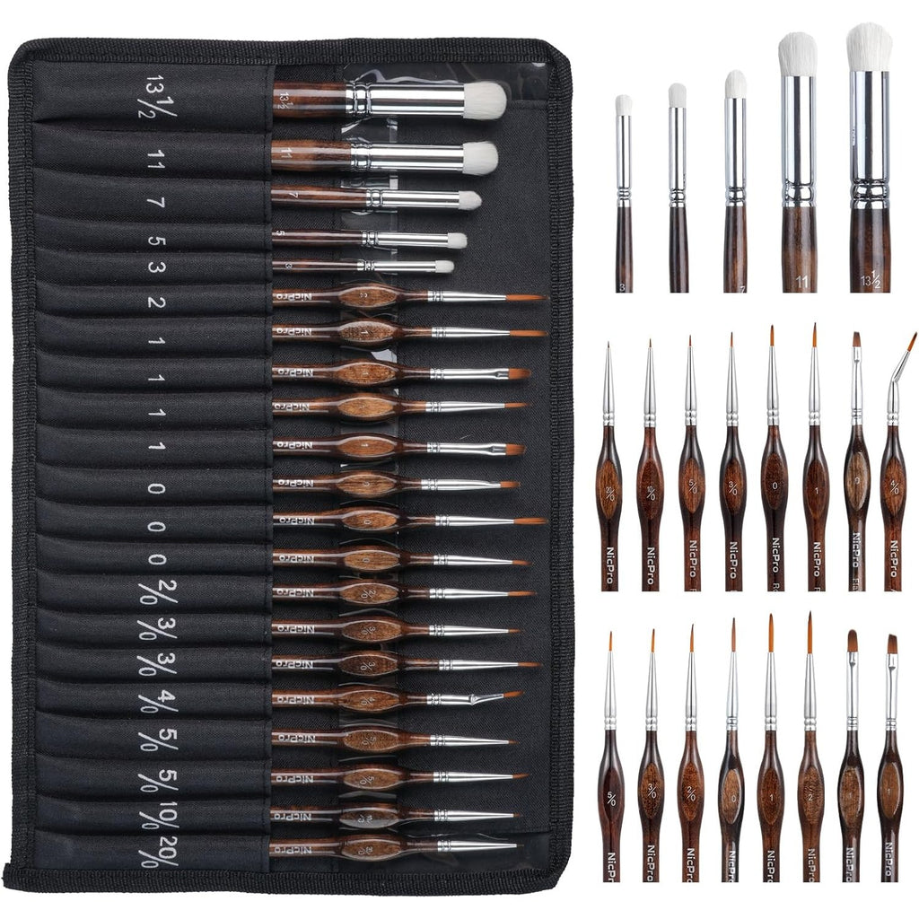 Juego de 21 pinceles en miniatura para pincelado seco, pinceles de detalle para pintar modelos con acrílico y acuarela, pinceles finos para pintar por números en miniaturas con rollo de tela, regalo perfecto