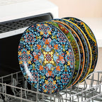 Juego de 6 platos llanos de cena SIMI estilo bohemio de porcelana, juego de platos de desayuno aptos para lavavajillas y microondas