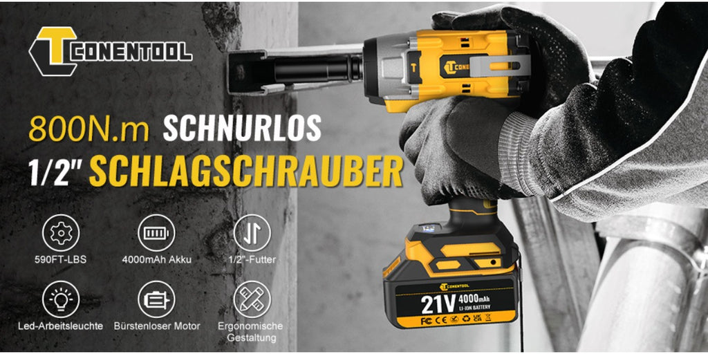 Llave de impacto inalámbrica de 800 Nm para reparación de coche muebles y montaje | diseño funcional