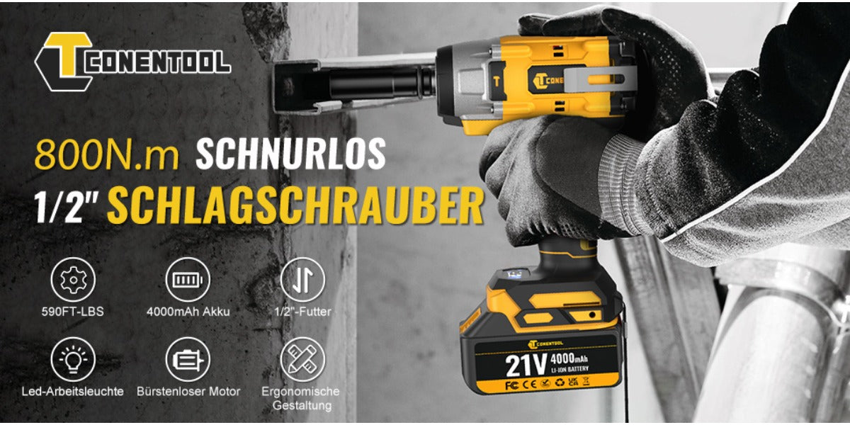 Llave de impacto inalámbrica de 800 Nm para reparación de coche muebles y montaje | diseño funcional