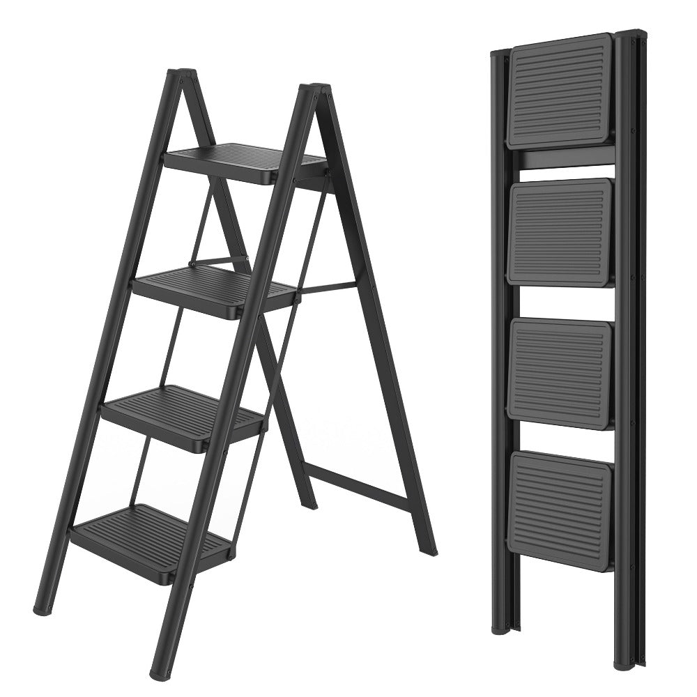 Escalera de 2/3/4 peldaños, escalera plegable con pedal ancho antideslizante, escalera doméstica, taburete multifuncional, fácil de guardar, carga máxima de 150 kg, escalera para el hogar, oficina, negra