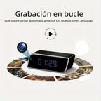 Cámara de reloj HD 1080P con gran angular de 110 grados y visión nocturna, grabación en bucle y funciones de alarma avanzadas. Cámara de reloj de escritorio WIFI6 con control por aplicación. Adecuada para monitoreo de seguridad interior en hogares, interi