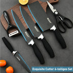 Este juego de 6 cuchillos de cocina presenta varios tamaños, hojas de acero inoxidable ultra afiladas y mangos marrones duraderos, lo que lo hace ideal tanto para uso en la cocina como para acampar al aire libre. Viene en una caja de regalo, lo que lo con