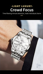 OLEVS Reloj de Lujo para Hombre, Diseño Elegante de Negocios con Diamantes de Imitación, Cuarzo Clásico de Acero Inoxidable para Hombre, Calendario Diurno Luminoso, Ideal para Regalos Románticos, Disponible en Esfera Azul/Negro/Blanco/Dorado