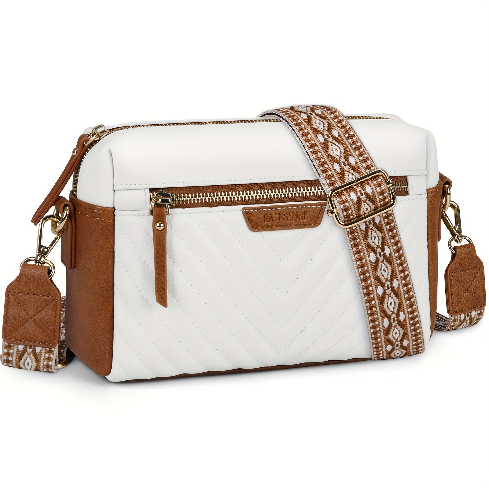 Bolso bandolera para mujer pequeño de cuero sintético vegano, bolso de hombro acolchado de moda con correa ancha
