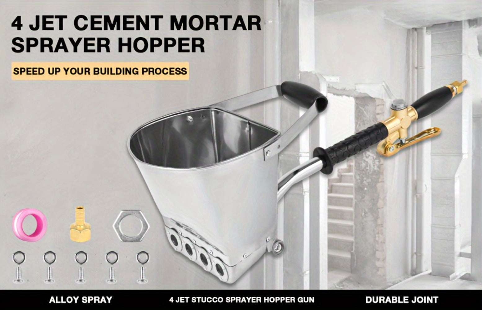Pistola de Cemento Profesional de Alta Calidad con 4 Agujeros, Pistola de Mortero para Uso Doméstico, Pulverizador de Yeso con Depósito Extra Grande, Herramienta para Pintar Paredes y Techos de Casas