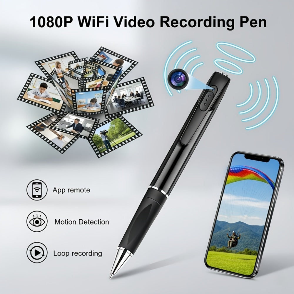 Grabadora de Video Inteligente con Cámara en Forma de Bolígrafo 1080P, Batería Portátil Integrada, Detección de Movimiento AI, Larga Autonomía, Grabación de Reuniones y Conferencias, Compatible hasta Tarjeta SD de 256G