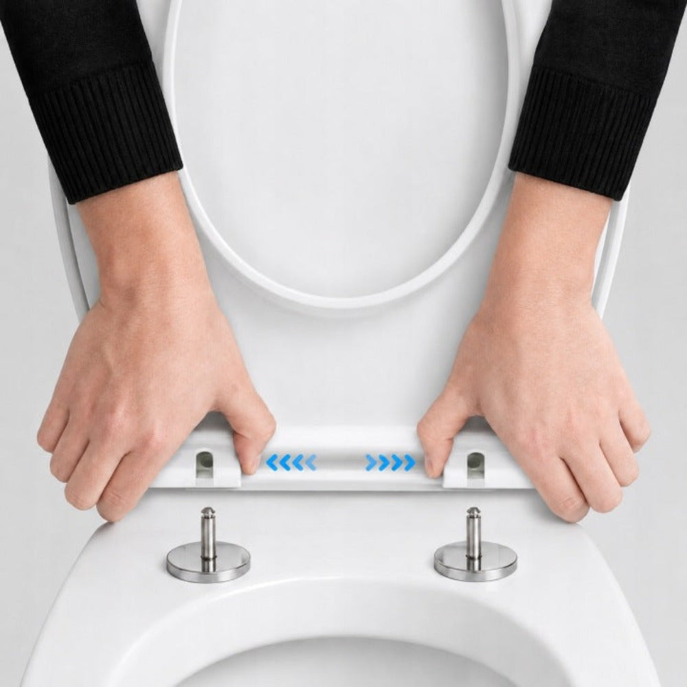 Asiento de Inodoro Deslizante con Bisagras Fuertes, Asiento de Inodoro Universal con Sistema de Cierre Suave. Asiento Universal de PP con Función de Liberación Rápida con Un Botón. Bisagra Sanitaria Duradera para Inodoros Colgantes y de Pie. Asiento de In