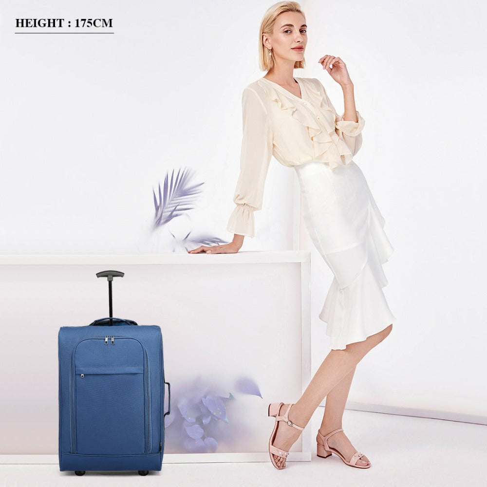 Maleta de cabina ligera tipo trolley, equipaje de mano, maleta blanda, maleta pequeña para equipaje de mano de avión para Lufthansa, Eurowings, Ryanair, maleta con ruedas tipo trolley de tela, 53 x 36 x 18 cm, azul, regalo de vuelta al cole y de vacacione