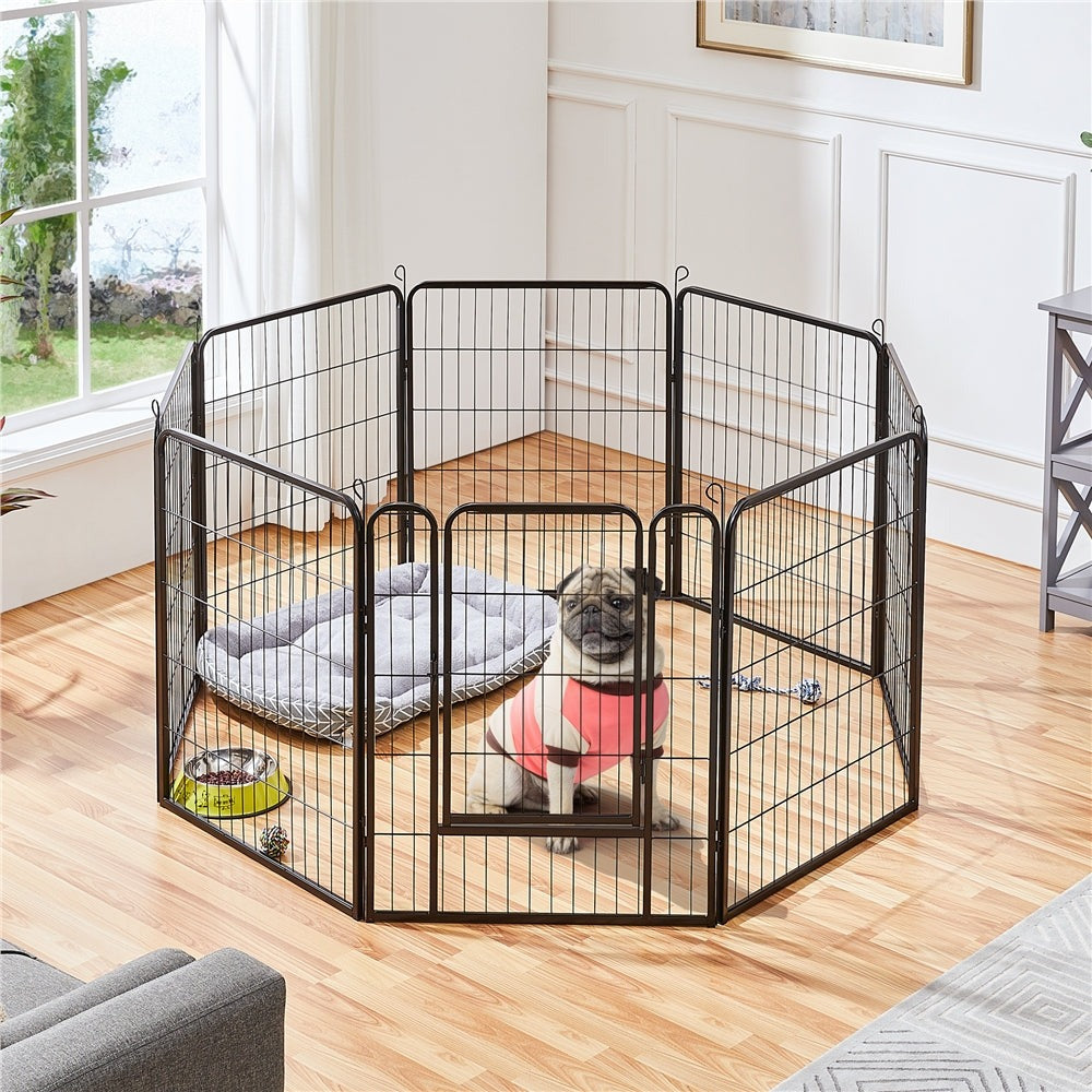 Corral para cachorros Costoffs de 65 cm de ancho x 80 cm de alto con paneles de malla, recinto plegable para perros con puerta y estacas de sujeción para uso en interiores y exteriores