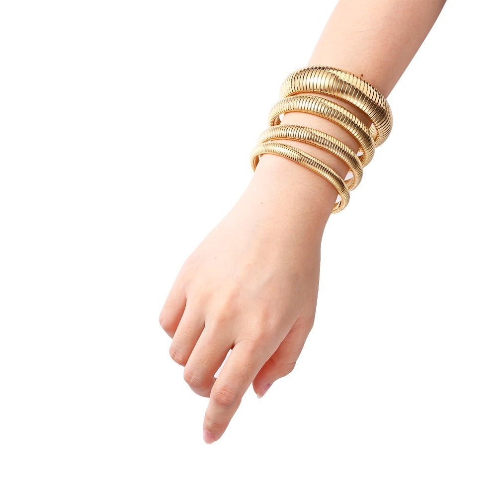 Jewelrywe Pulsera de Serpiente Flexible para Mujer: Brazalete Elástico de Acero Inoxidable de 10 mm de Ancho, Puntero de Serpiente Elástico para Mujer Y