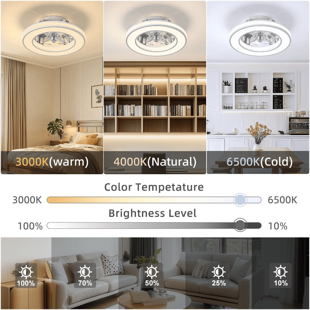 Ventilador de techo con luz de 41.5 cm, ventiladores de techo silenciosos de 25 W, regulable 3000K-6500K-RGB, 6 velocidades de viento con control remoto, temporizador, memoria de luz, ventilador reversible