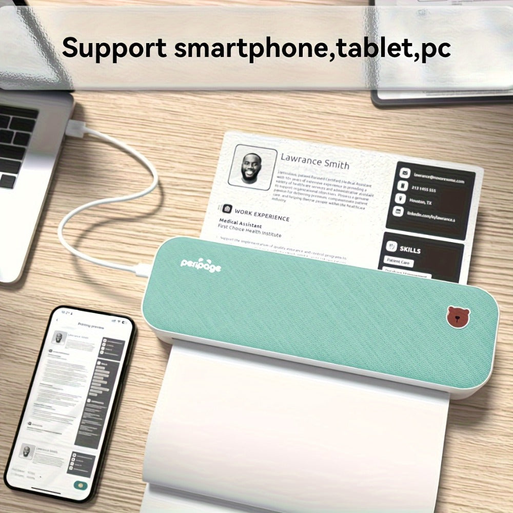 Impresora Térmica Portátil PeriPage para Viajes, Inalámbrica, Compatible con Papel Térmico de 8.5x11 (Carta US y A4), Papel para Tatuajes, Compatible con Teléfonos Android, IOS y Laptops