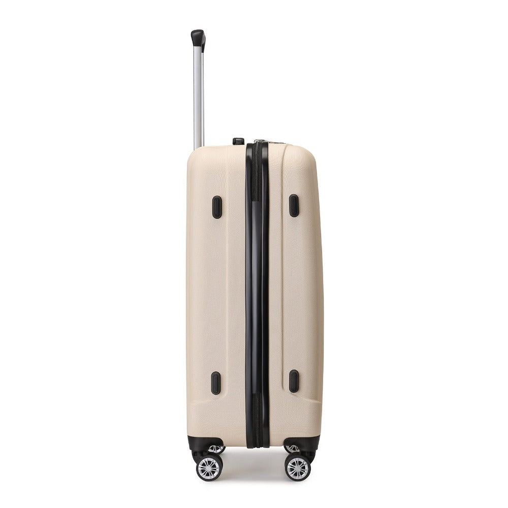 3 piezas de conjunto de maleta de cabina Beige ABS carcasa dura Carry On Trolley Case equipaje de mano ligero con 4 ruedas y cerradura de combinación