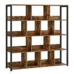 Estantería de Oficina, Estante de Almacenamiento, Estante de 4 Niveles, Estantería de 14 Compartimentos, Adecuada para Oficinas, Estudios y Salas de Estar, 120x30x120 cm, Color Madera Quemada/Veta de Madera Clara + Blanco